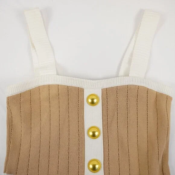 Cara Cara Aurora Two-Tone Striped Midi Dress In Tan Ivory Size Large (NWD) - Picture 4 of 11